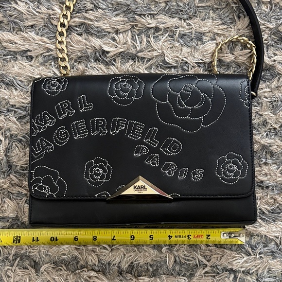 Karl Lagerfeld Luxury Black Floral Shoulder Bag with Gold Hardware - Picture 5 of 14